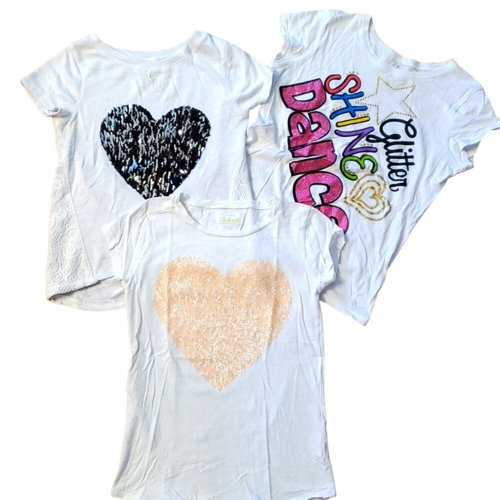 3 Pack of Girls Size 14 White Sparkle Short Sleeve Shirts